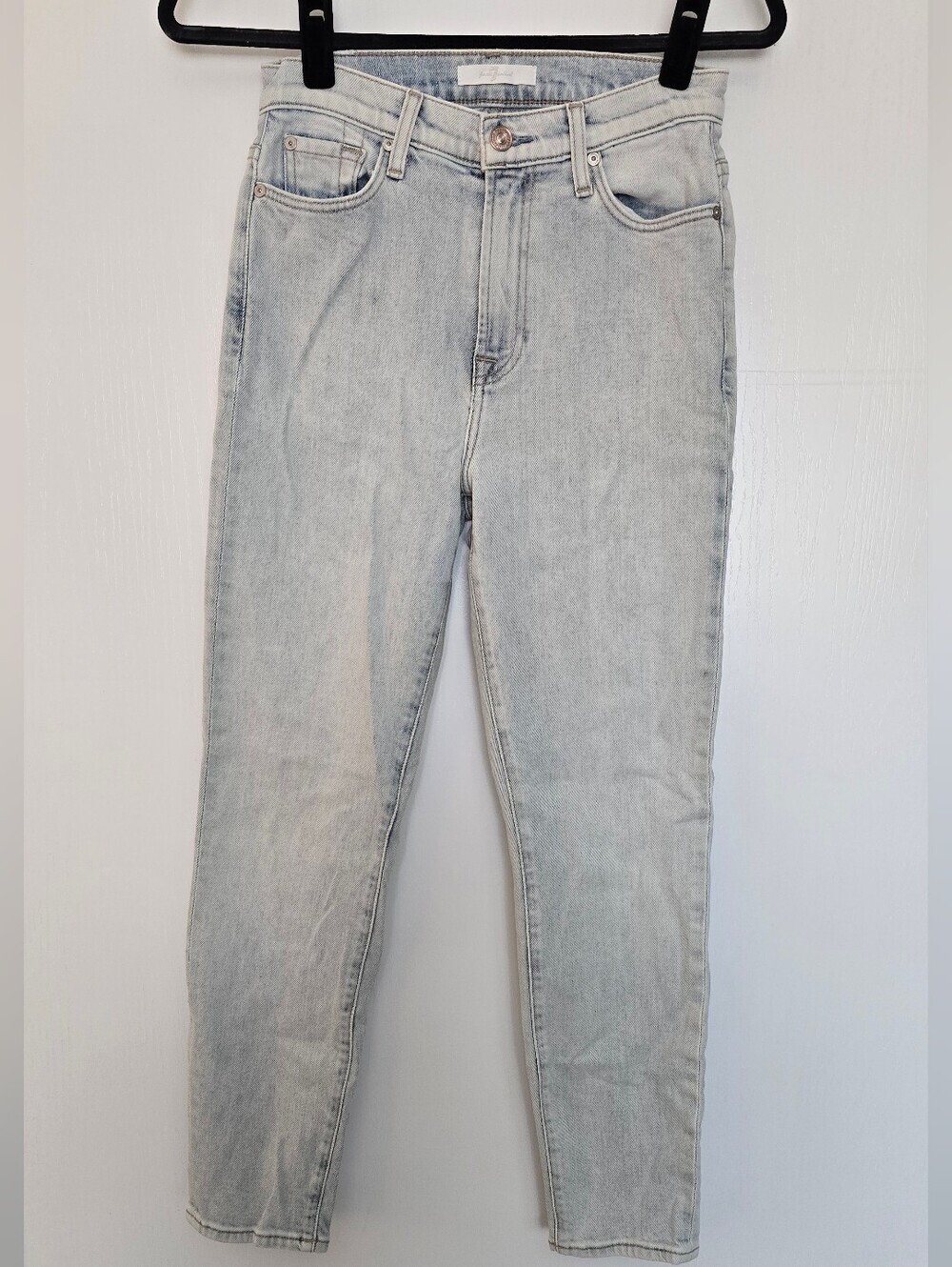 7 For All Mankind - High Rise Light Wash Skinny Jeans With Pockets